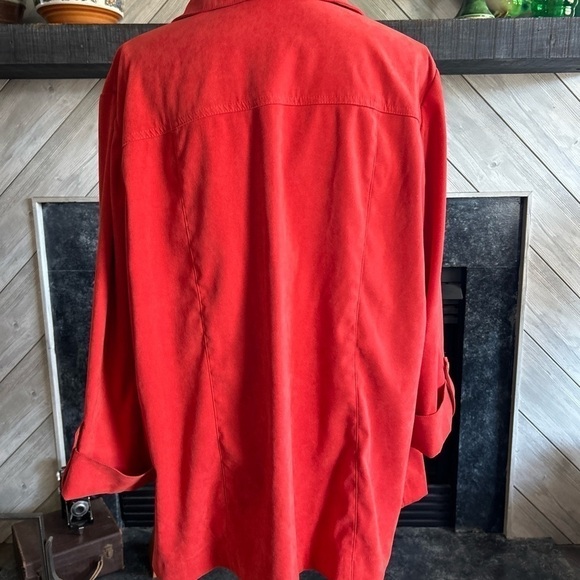 JM Collection 20W Snap Up Top Rolled Sleeves Burnt Orange - Picture 3 of 6